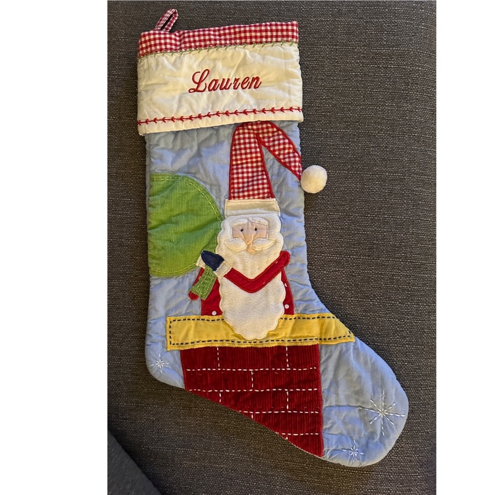 Pottery Barn quilted Christmas stocking